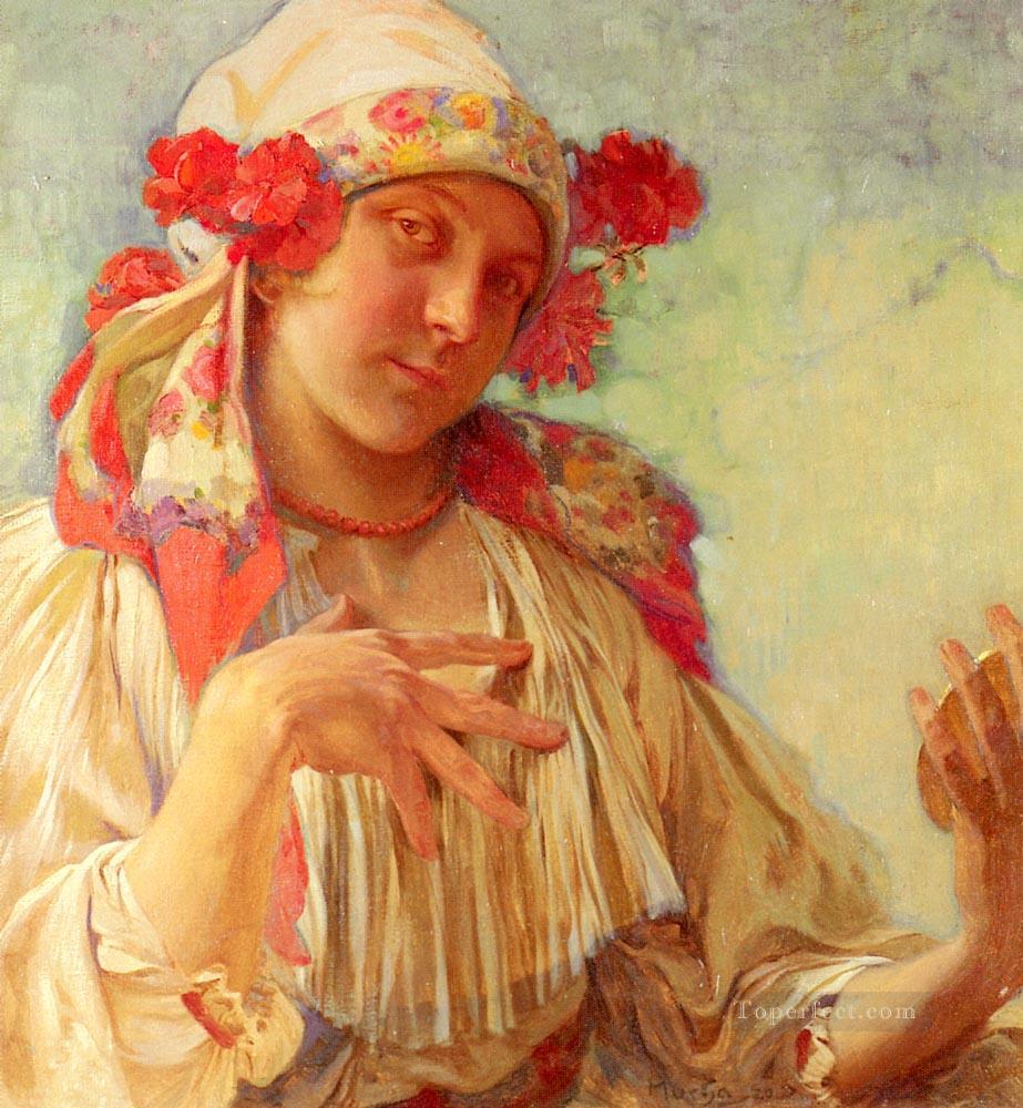 Maria Young Girl In A Moravian Costume Czech Art Nouveau Alphonse Mucha Oil Paintings